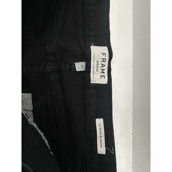 Frame Le Skinny de Jeanne Black Jeans 29 Raw Hem Distressed Mid Rise stretch - Picture 12 of 15